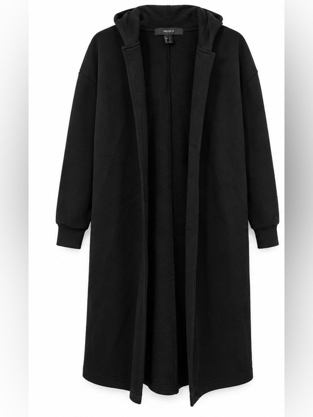 Forever 21 Black Hooded Longline Cardigan Coat Duster Size S